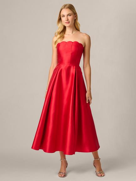 Adrianna Papell Scallop Mikado Gown, Red, Red