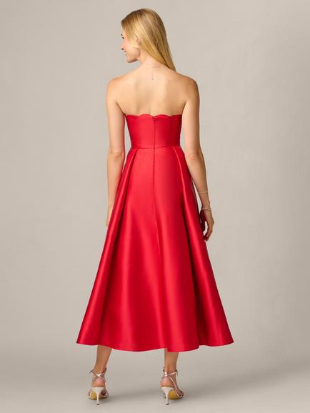 Adrianna Papell Scallop Mikado Gown, Red - view 2, Red
