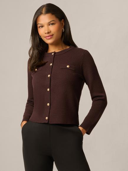 Adrianna Papell Long Sleeve Cardigan, Chocolate, Chocolate