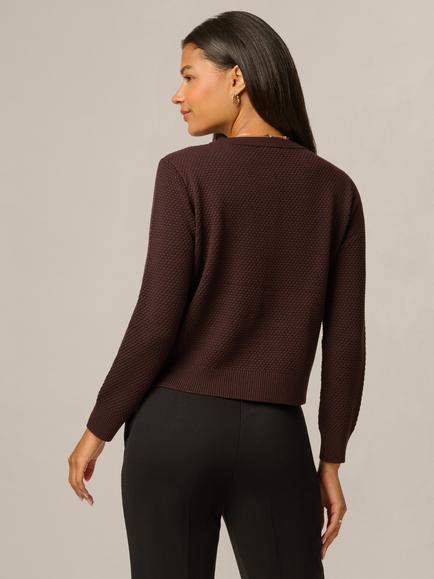Adrianna Papell Long Sleeve Cardigan, Chocolate - view 2, Chocolate