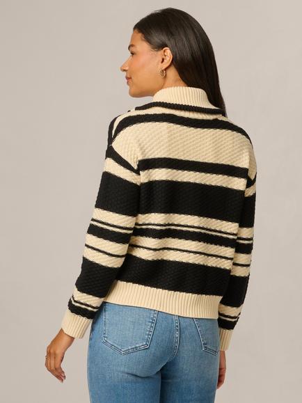 Adrianna Papell  Long Sleeve Zip Through Cardigan, Cream/Black - view 2, Cream/Black