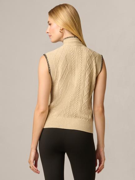 Adrianna Papell Tie Neck Sweater Vest, Heather Almond/Black - view 2, Heather Almond/Black