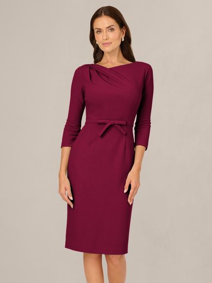 Adrianna Papell Petite Drape Neck Sheath Dress, Cabernet, Cabernet