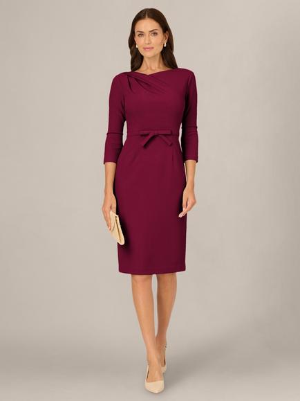 Adrianna Papell Petite Drape Neck Sheath Dress, Cabernet - view 2, Cabernet