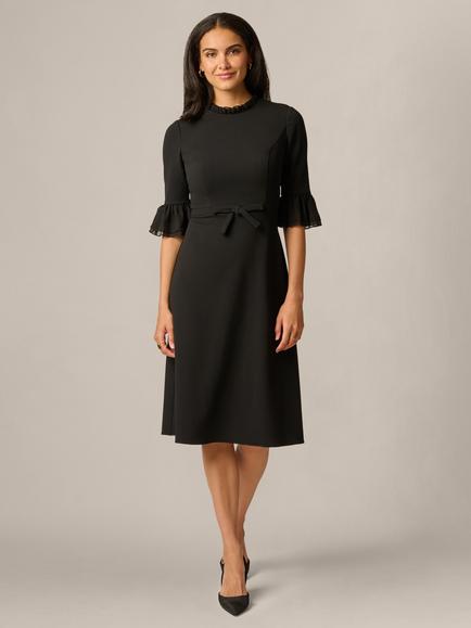 Adrianna Papell Knit Crepe Chiffon Dress, Black, Black