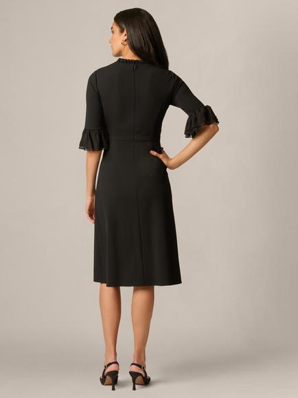 Adrianna Papell Knit Crepe Chiffon Dress, Black - view 2, Black