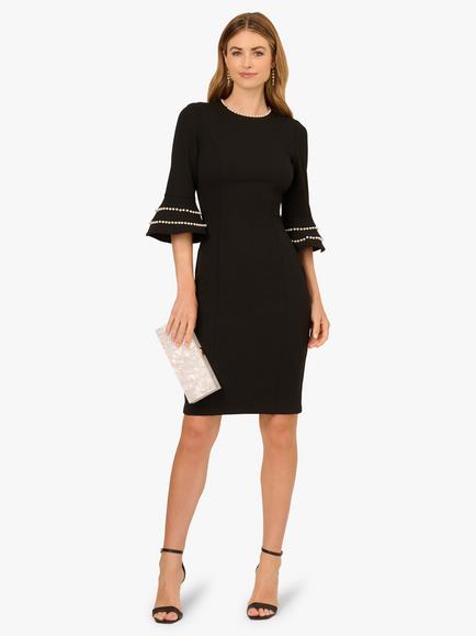 Adrianna Papell Petite Pearl Trimmed Dress, Black/Ivory - view 2, Black/Ivory