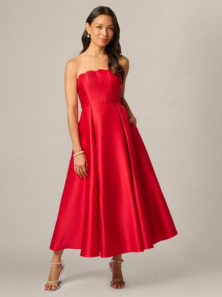 Adrianna Papell Petite Scallop Mikado Gown, Red, Red