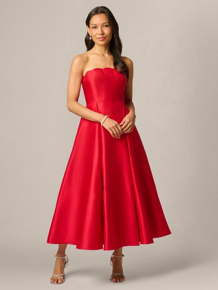 Adrianna Papell Petite Scallop Mikado Gown, Red - view 2, Red