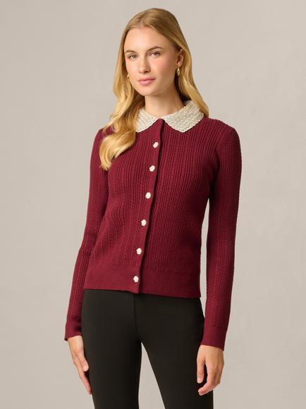 Adrianna Papell Embellished Collar Cardigan, Tawny Port, Tawny Port