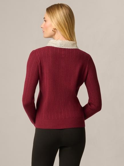 Adrianna Papell Embellished Collar Cardigan, Tawny Port - view 2, Tawny Port