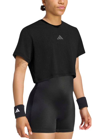 adidas Women's Tennis Climacool Lace Crop Pro T-Shirt, Black, Black