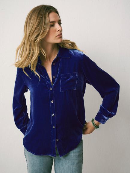 NRBY Chiara Velvet Shirt, Lapis Blue, Lapis Blue