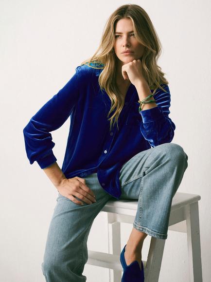 NRBY Chiara Velvet Shirt, Lapis Blue - view 2, Lapis Blue