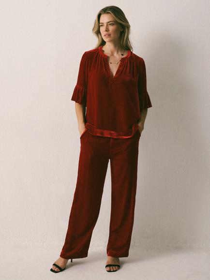 NRBY Thea Velvet Trousers, Red