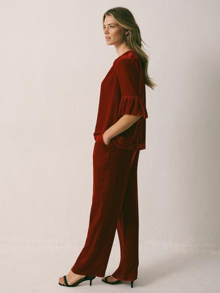 NRBY Thea Velvet Trousers - view 2, Red