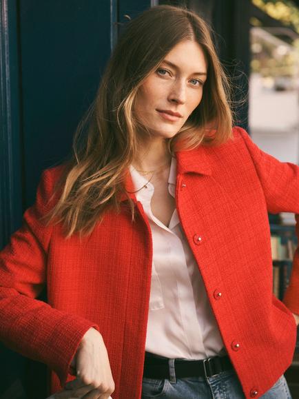 NRBY Eddy Tweed Jacket, Soft Red - view 2, Soft Red