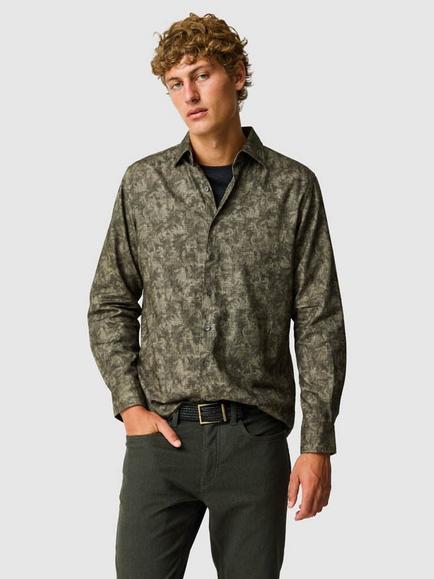 Rodd & Gunn Campbell Valley Cotton Slim Fit Palm Print Shirt, Moss, Moss