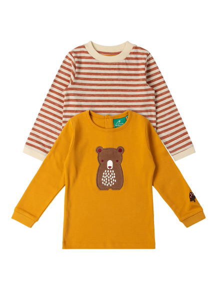 Little Green Radicals Kids' GOTS Organic Cotton Applique Long Sleeve T-Shirt, Pack of 2, Multi, Multi