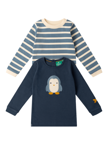 Little Green Radicals Kids' GOTS Organic Cotton Applique Long Sleeve T-Shirt, Pack of 2, Multi, Multi