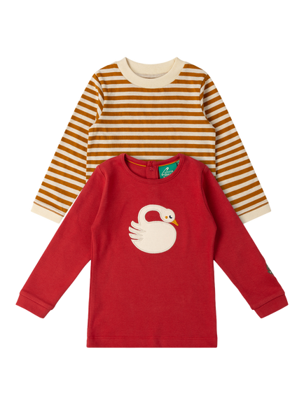 Little Green Radicals Kids' GOTS Organic Cotton Applique Long Sleeve T-Shirt, Pack of 2, Multi, Multi