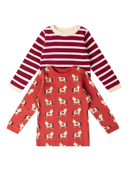 Little Green Radicals Kids' GOTS Organic Cotton Applique Long Sleeve T-Shirt, Pack of 2, Multi, Multi