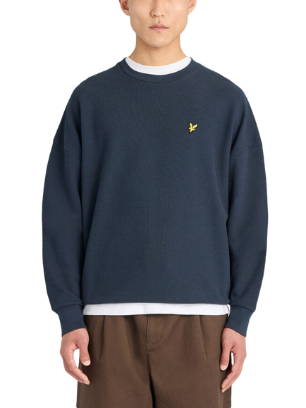 Lyle & Scott Cotton Rich Geo Rib Crew Neck Sweatshirt, Navy, Navy