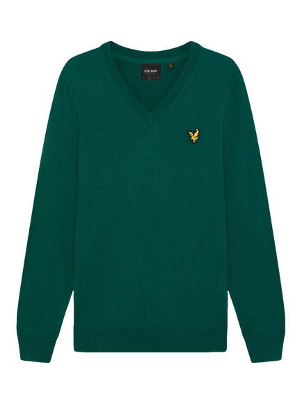 Lyle & Scott Cotton Blend Knitted V Neck Jumper, Green, Green