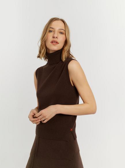 Chinti & Parker Wool-Cashmere High Neck Tank, Chocolate