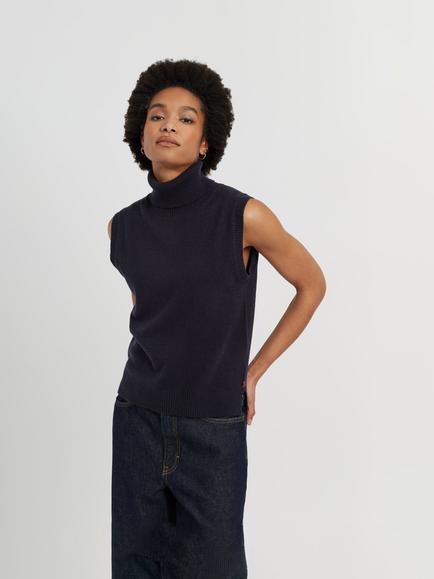 Chinti & Parker Wool-Cashmere High Neck Tank, Navy