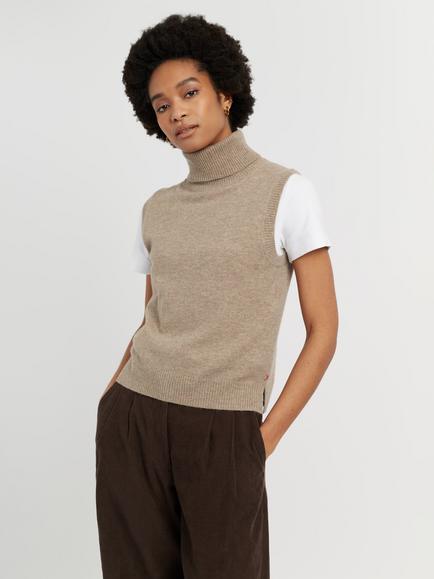 Chinti & Parker Wool-Cashmere High Neck Tank, Warm Oatmeal