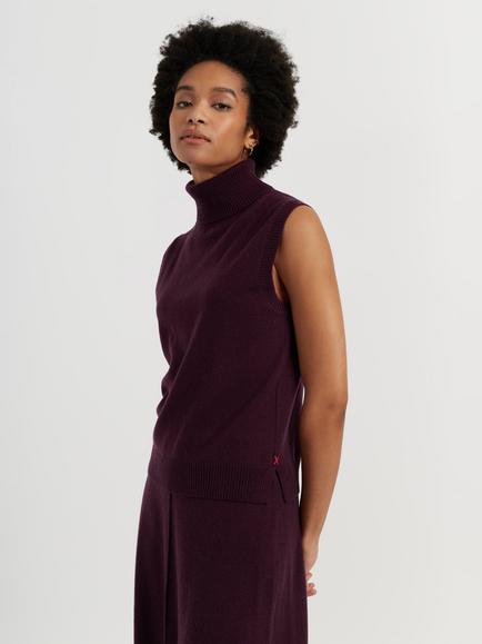 Chinti & Parker Wool-Cashmere High Neck Tank, Aubergine