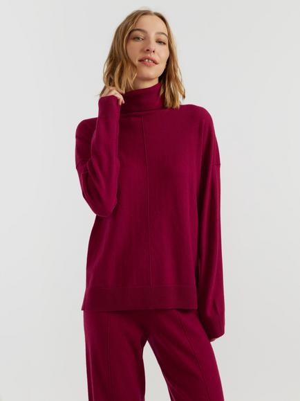 Chinti & Parker Relaxed Roll Neck Wool and Cashmere Blend Jumper, Cherry