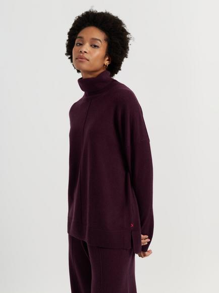 Chinti & Parker Relaxed Roll Neck Wool and Cashmere Blend Jumper, Aubergine