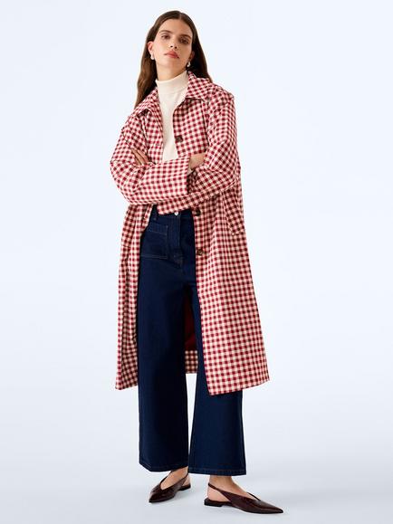 OMNES Charleston Trench Coat, Red/Cream, Red/Cream