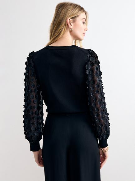 Phase Eight Floral Knit Jumper, Black - view 2, Black
