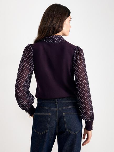 Phase Eight Ellen Printed Top, Burgundy - view 2, Burgundy