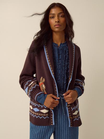 Monsoon Harper Horse Cardigan, Chocolate, Chocolate