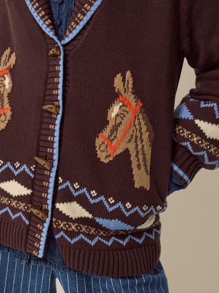 Monsoon Harper Horse Cardigan, Chocolate - view 2, Chocolate