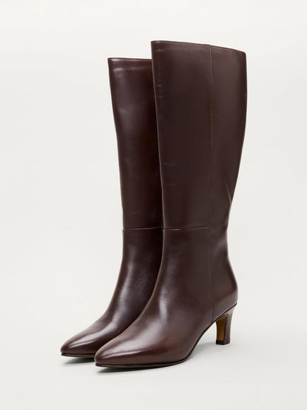 Phase Eight Leather Knee High Boots, Brown - view 2, Brown