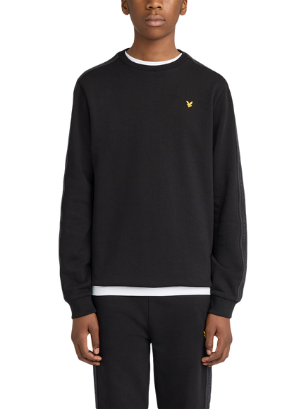 Lyle & Scott Kids' Jacquard Tape Crew Neck Sweatshirt, Jet Black, Jet Black