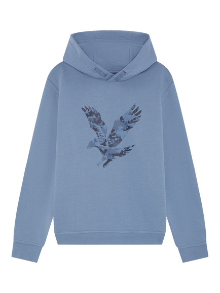 Lyle & Scott Kids' Pixelated Eagle Print Hoodie, Power Blue, Power Blue