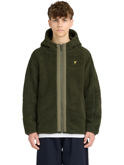 Lyle & Scott Kids' Hooded Sherpa Fleece Jacket, Dark Green, Dark Green