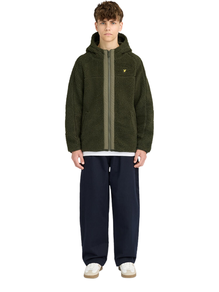 Lyle & Scott Kids' Hooded Sherpa Fleece Jacket, Dark Green - view 2, Dark Green