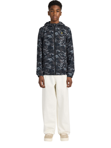 Lyle & Scott Kids' Pixelated Zip Through Hooded Jacket, Jet Black - view 2, Jet Black