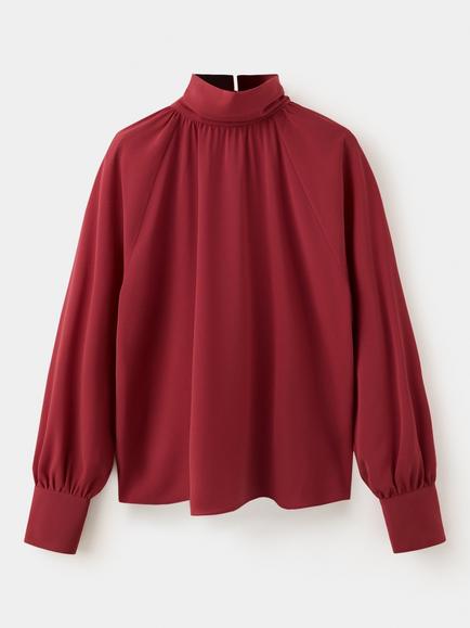 Mango High Neck Draped Blouse, Garnet, Garnet