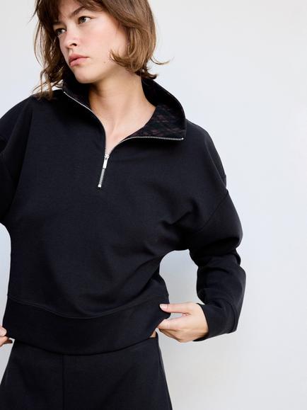 Mango High Collar Zip Up Sweatshirt, Navy, Navy