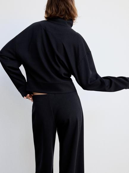 Mango High Collar Zip Up Sweatshirt, Navy - view 2, Navy