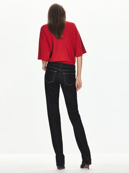 Mango Mock Neck Short Sleeve Knitted Top, Coral Red - view 2, Coral Red