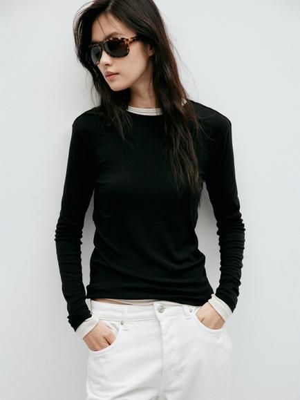 Mango Slim Fit Crew Neck Top, Black, Black